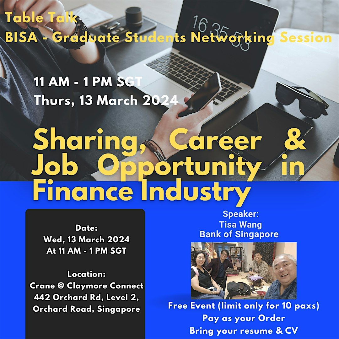 Sharing, Career & Job Opportunity in Finance Industry (Table Talk), Crane Claymore Connect