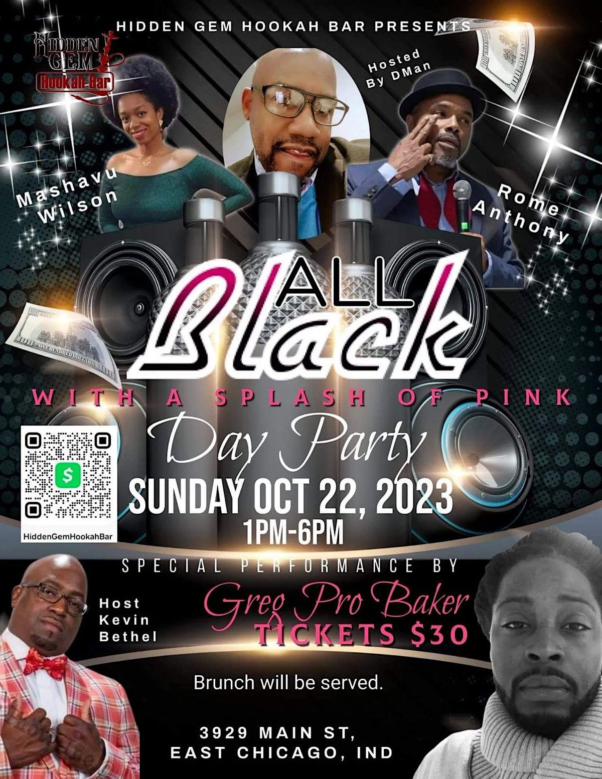 ALL BLACK WITH A SPLASH OF PINK R&B DAY PARTY, HIDDEN GEM HOOKAH BAR