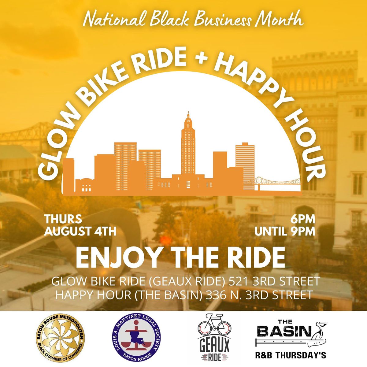 National Black Business Month Glow Bike Ride Happy Hour Geaux Ride 