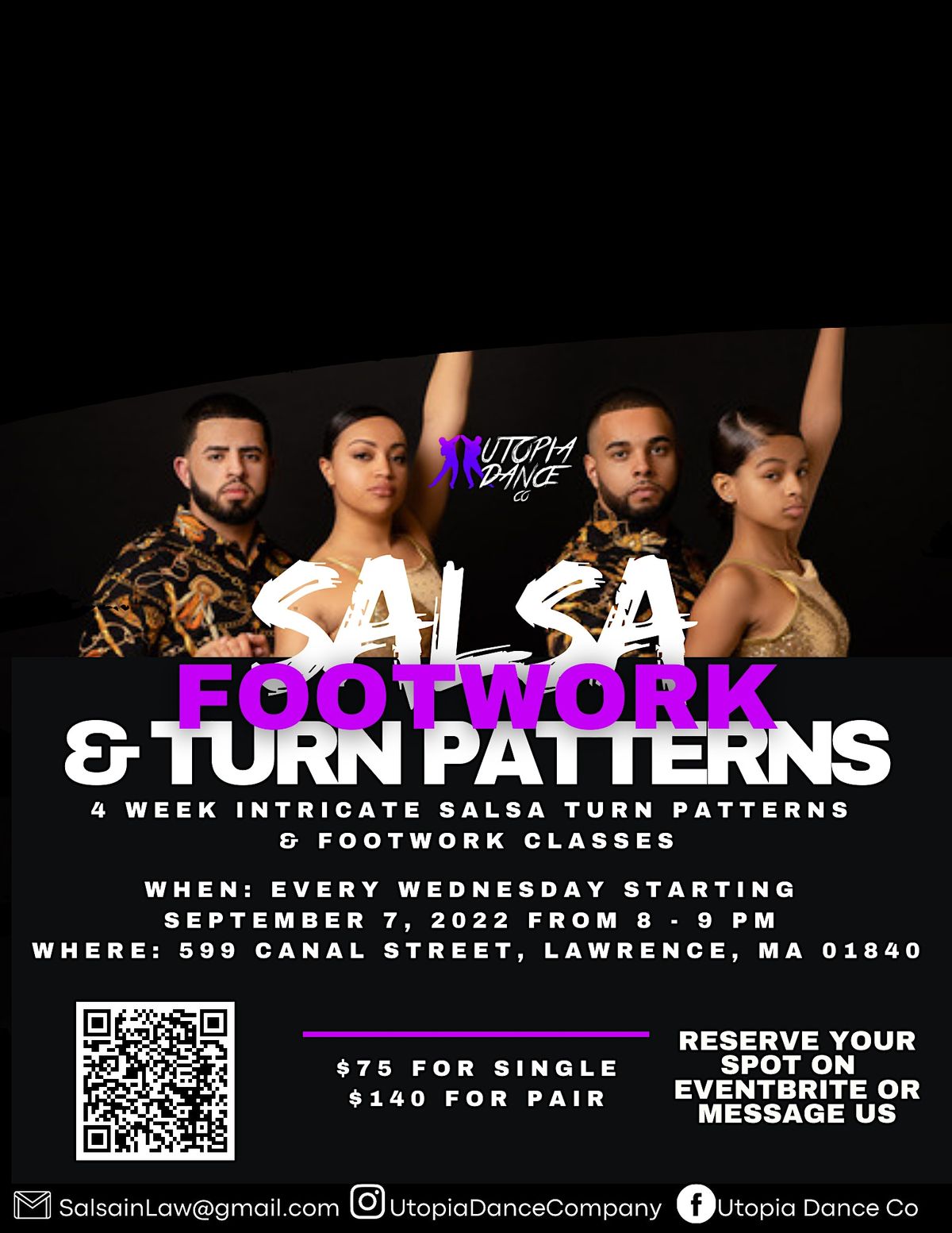 INTRICATE SALSA TURN PATTERNS & FOOTWORK, Utopia Dance Company, Lawrence, November 9 to November