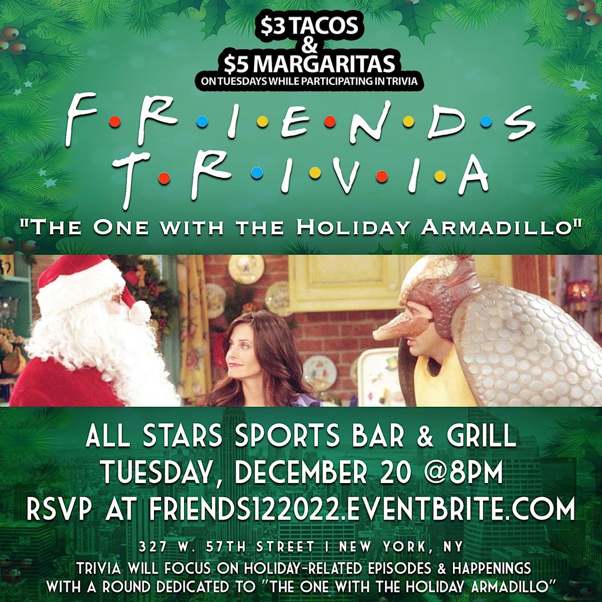 Friends Trivia: The One with the Holiday Armadillo, 20 December | Event in New York | AllEvents.in