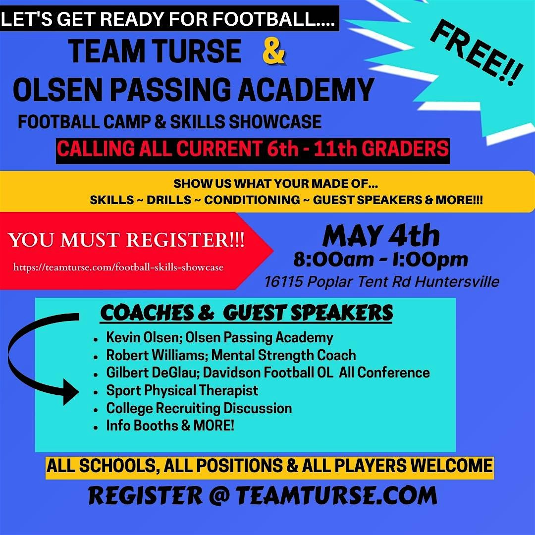 ***FREE*** YOUTH FOOTBALL SKILLS SHOWCASE, HUNTERSVILLE NC, 16115