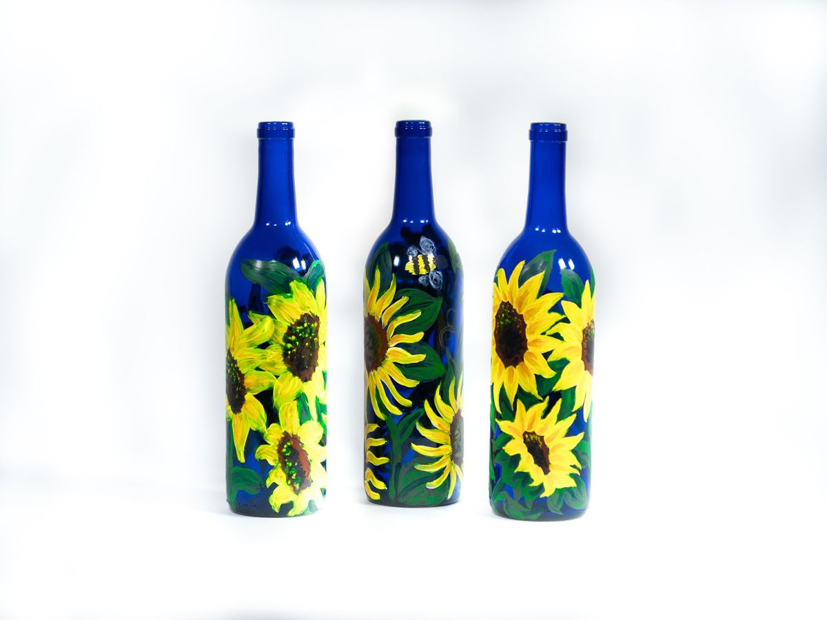 Paint and Sip Sunflower Wine Bottle or Jug, Ridgewood Winery, LLC