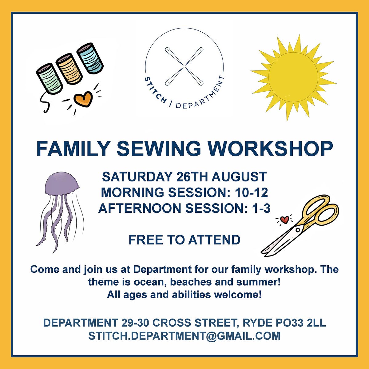 FAMILY SEWING Theme Ocean/Beach/Summer (AM SESSION), PO33 2LL, Ryde, 26 August 2023
