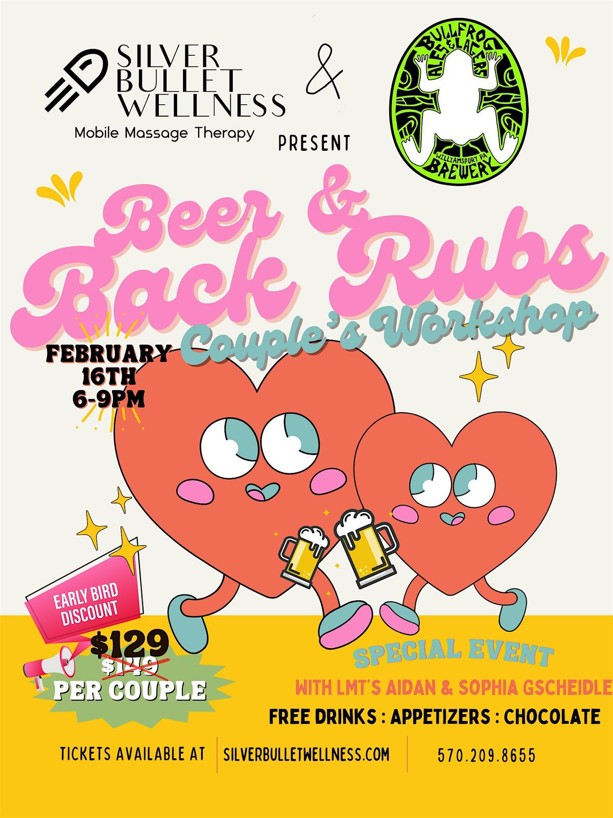 Beer & Back Rubs, Bullfrog Brewery, Williamsport, February 16 2024