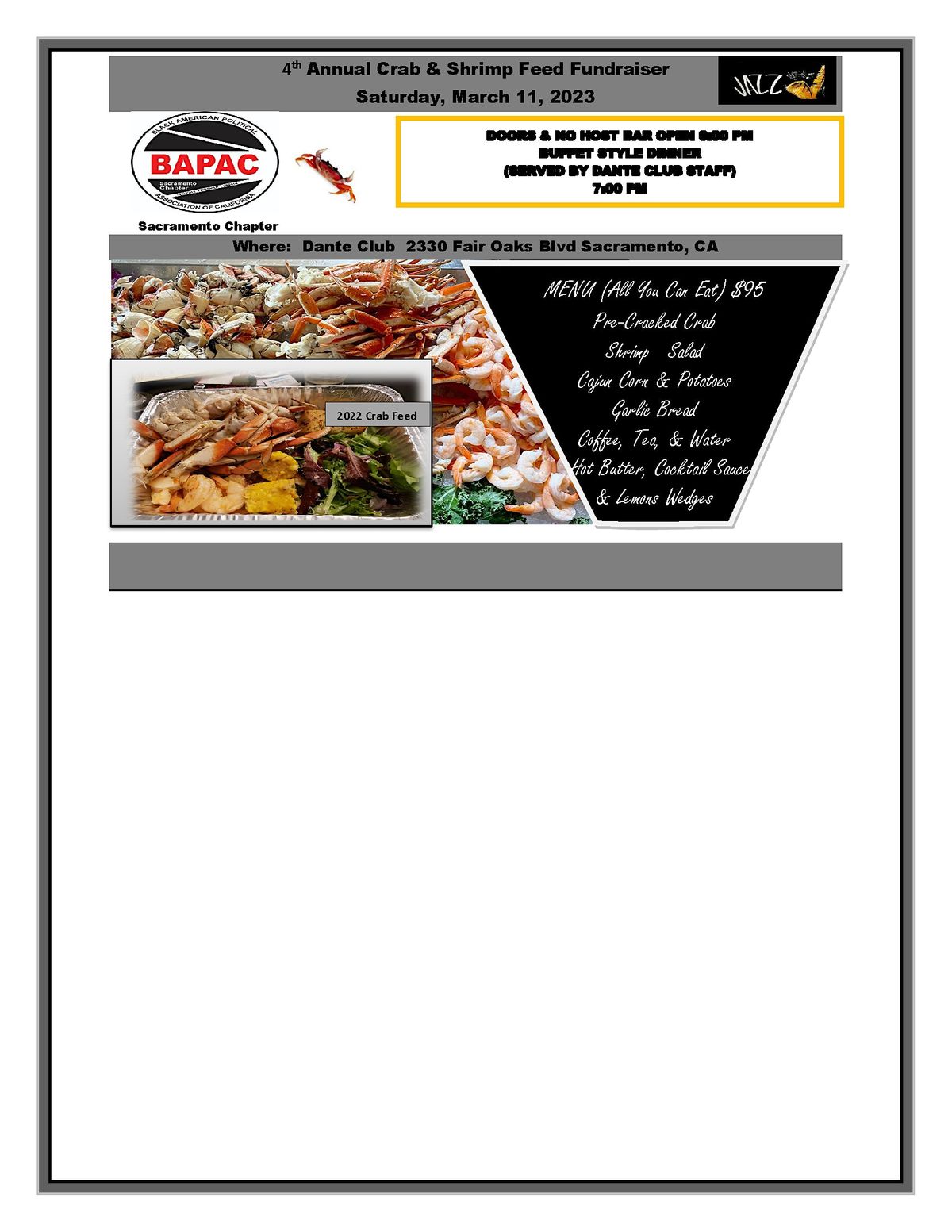 BAPAC Sacramento Chapter 4th Annual Crab & Shrimp Feed Fundraiser
