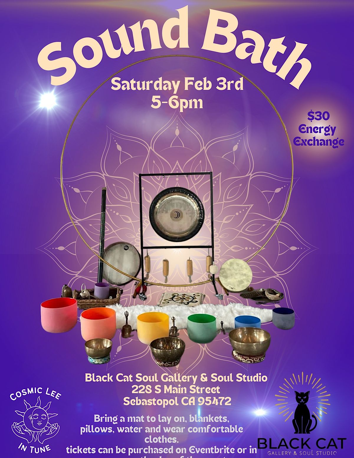 Sound Bath Meditation, Black Cat Studio, Sebastopol, February 3 2024