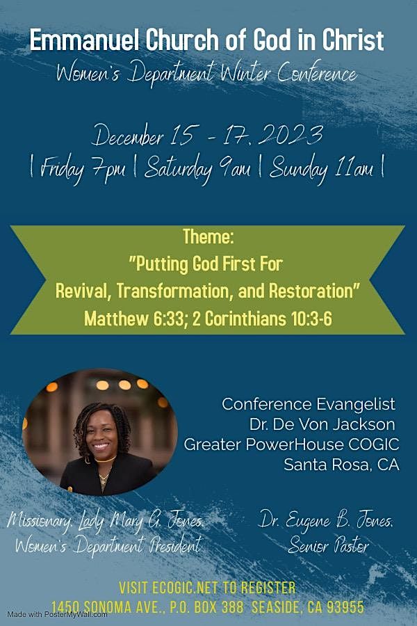 Emmanuel COGIC 2023 Womens Winter Conference, 1450 Sonoma Ave, Seaside ...