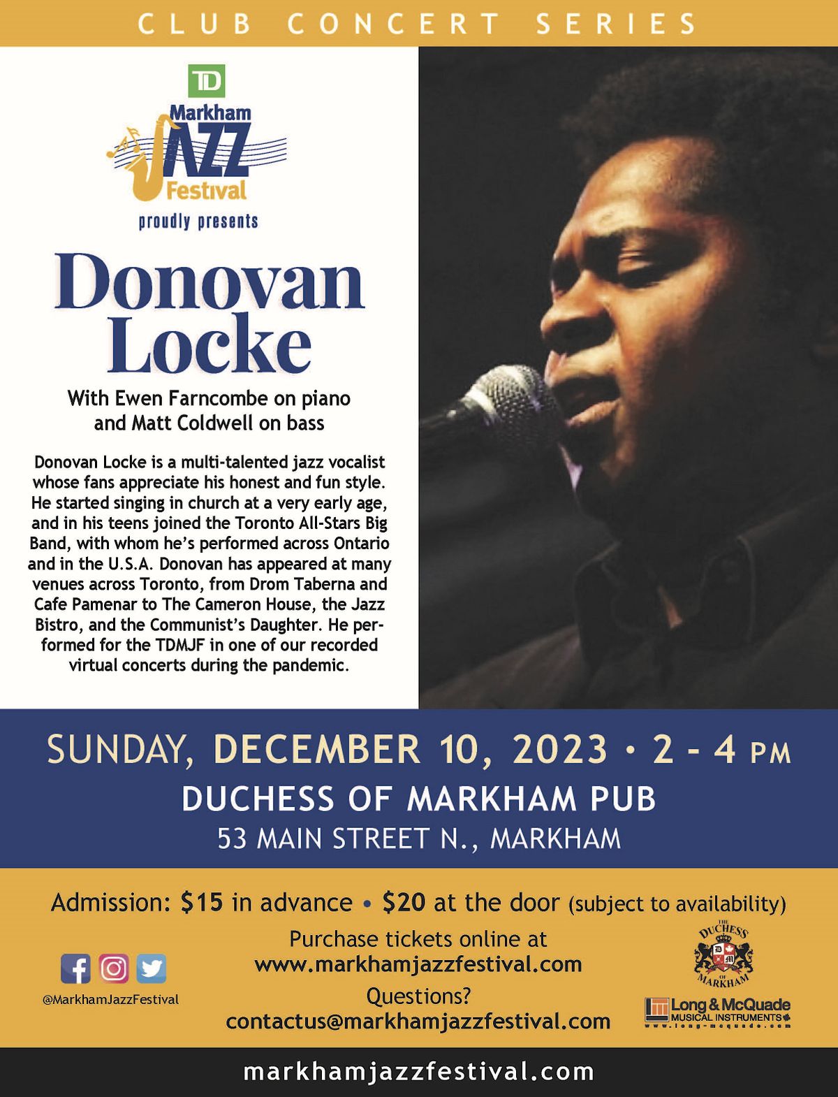 Donovan Locke Trio at the Duchess of Markham Pub, The Duchess Of Markham, December 10 2023