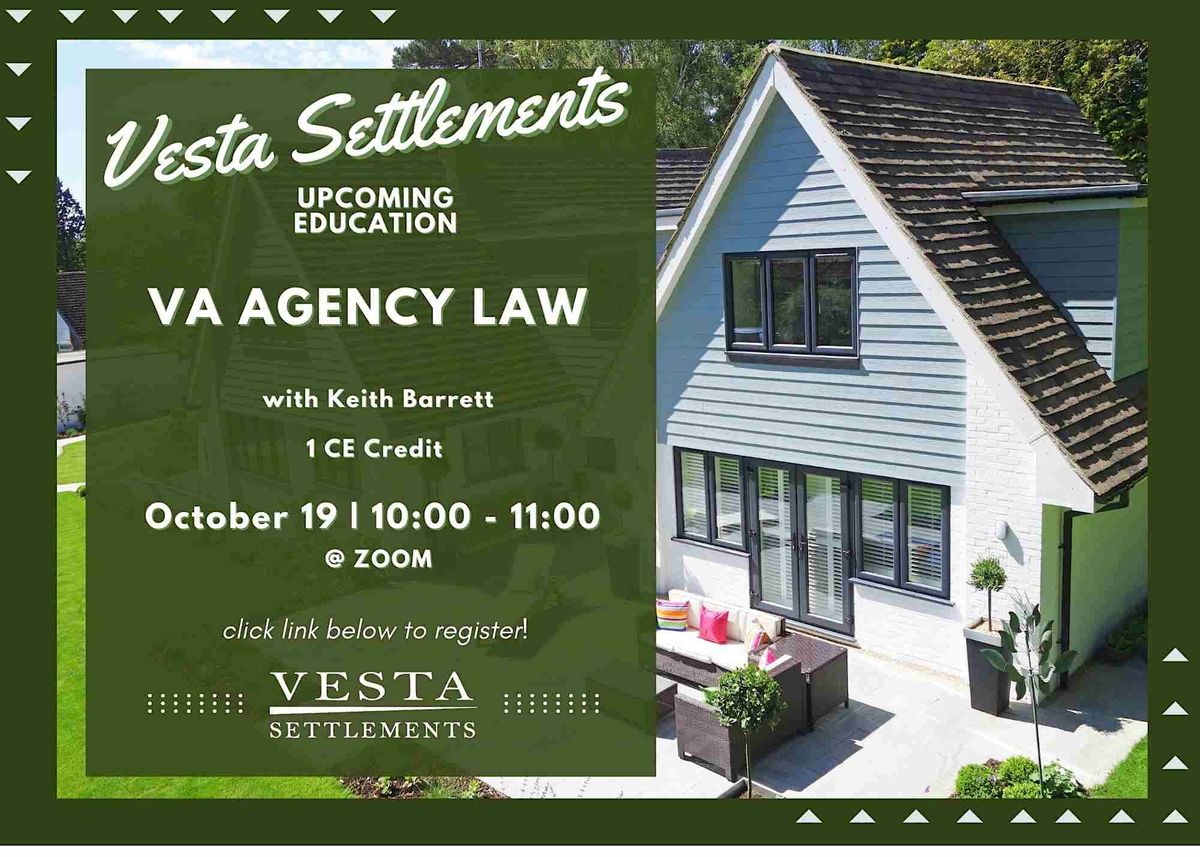 VA Agency Law Vesta Settlements, October 19 2023 Online Event