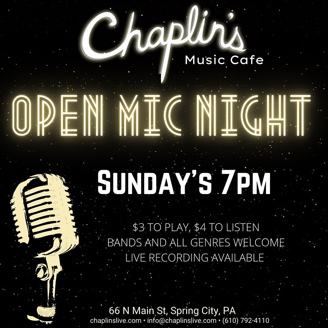 Chaplins Open Mic Night, Chaplin's, Spring City, March 6 to December 18