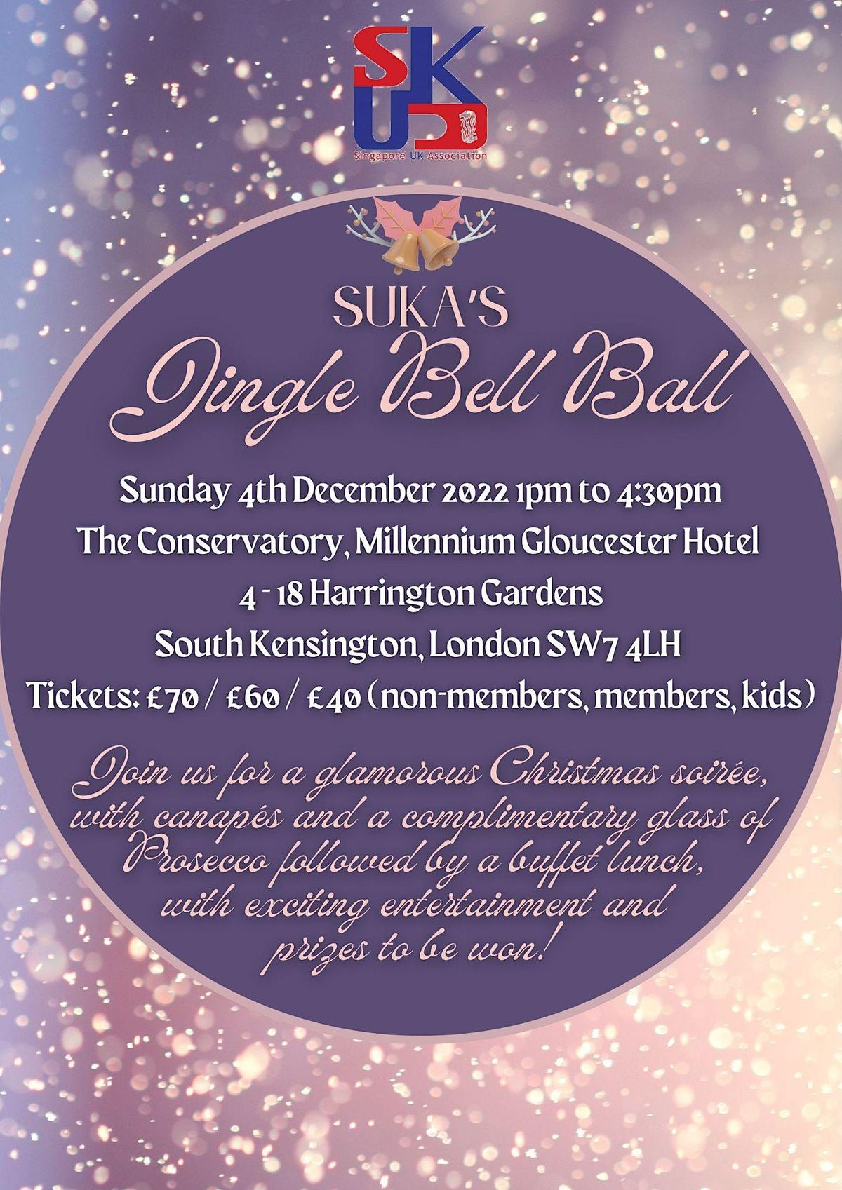 SUKAs Jingle Bell Ball 2022!, Millennium Gloucester Hotel London The Conservatory, December 4