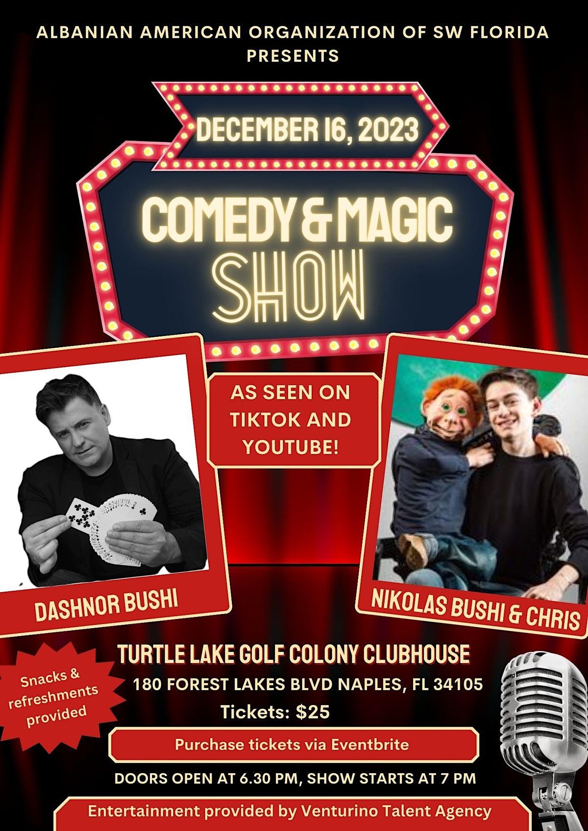 Comedy and Magic Show featuring Dashnor and Nikolas Bushi, Turtle Lake Golf Colony Clubhouse