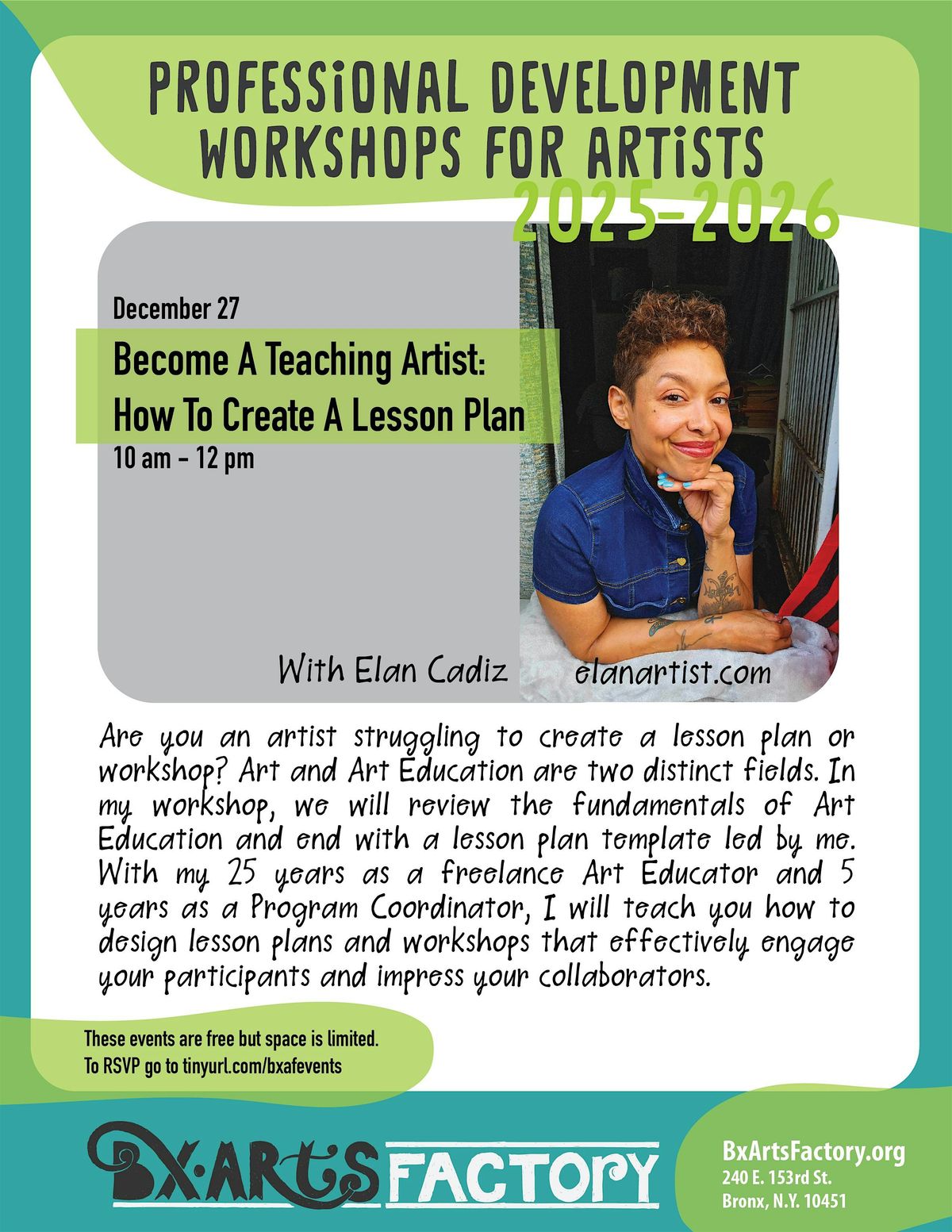 Become A Teaching Artist:  How To Create A Lesson Plan with Elan Cadiz, 27 December | Event in Bronx | AllEvents