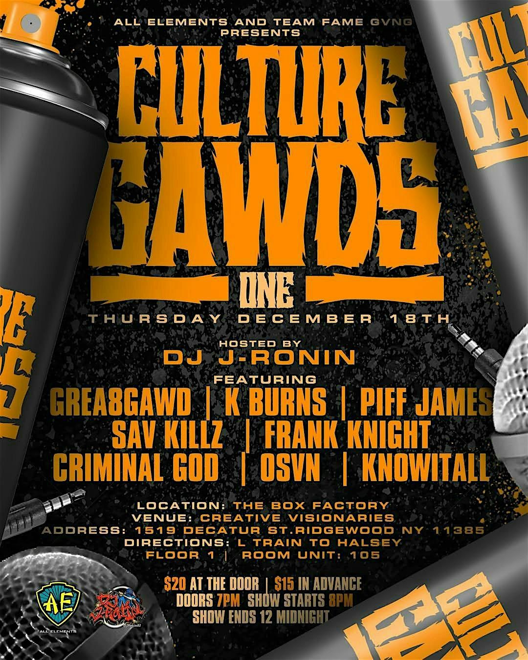 All Elements and Team Fame Gvng presents Culture Gawds 1, 18 December | Event in Queens | AllEvents