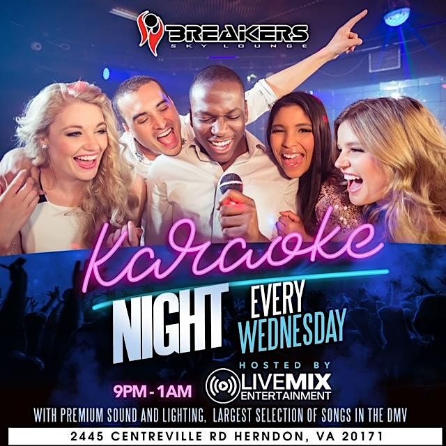 Karaoke Night Wednesdays, Breakers Sky Lounge, Herndon, 25 October to