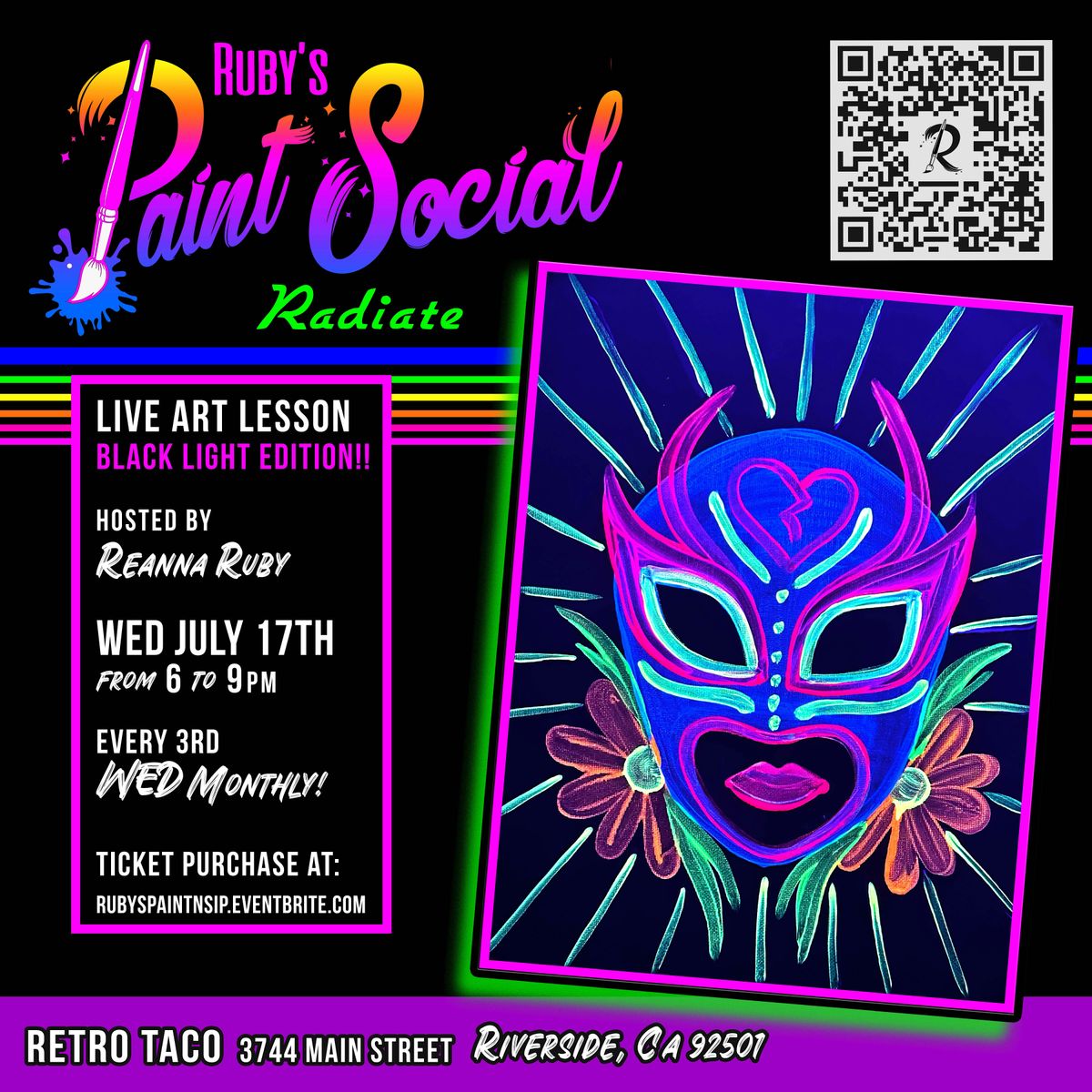 Black Light Paint n Sip Party!! RADIATE!! Luchadora!!, Retro Taco ...