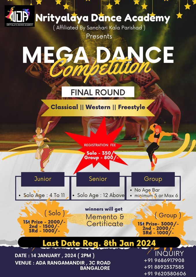 Mega Dance Competition 2025, ADA Ranga Mandira, Bangalore, 14 January