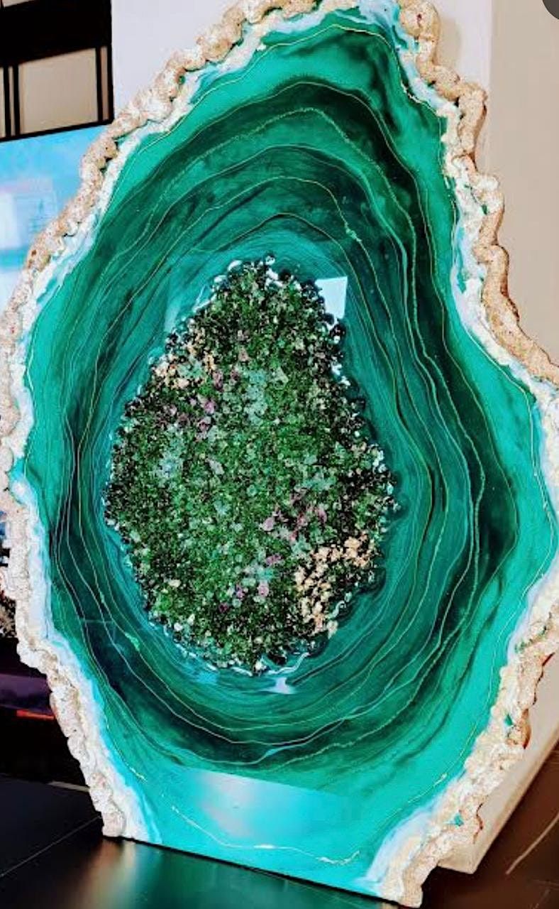 Resin Art class. Geode. The cut of precious stone., AzziArt Gallery LA