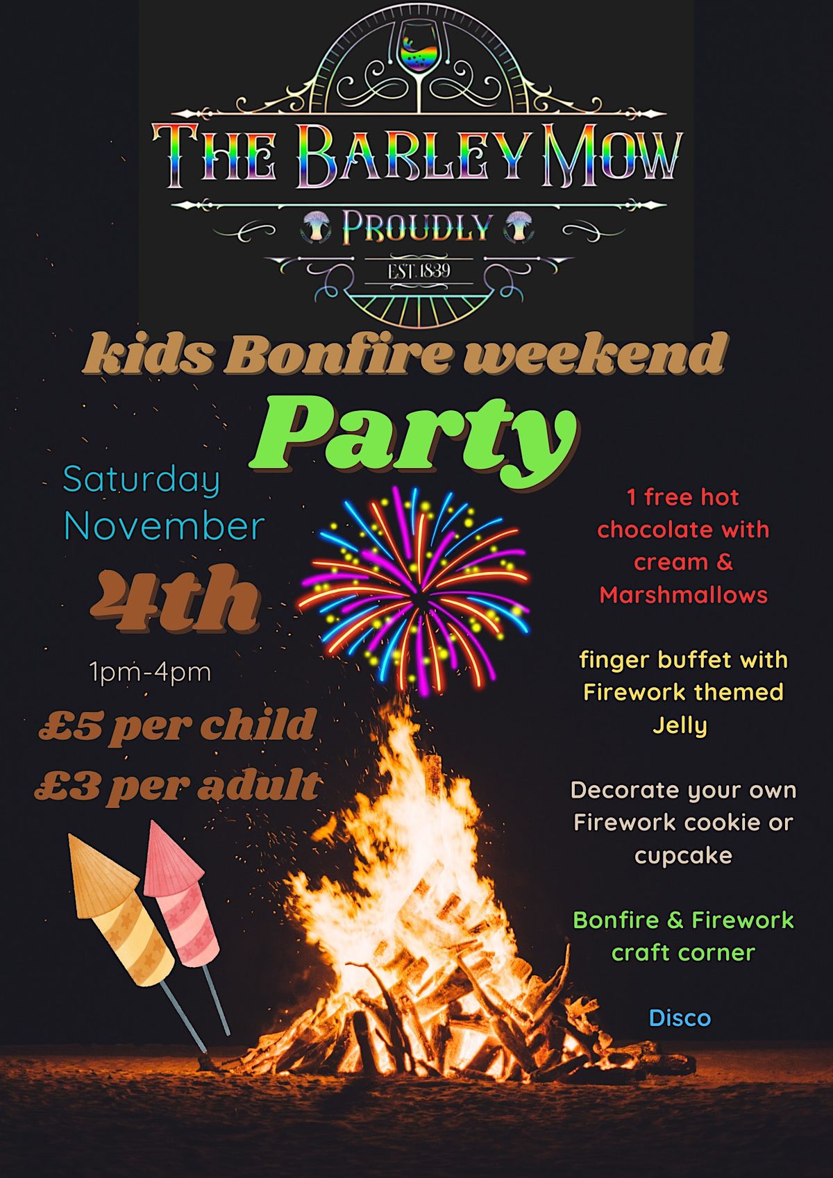 Kids Bonfire Weekend Party, Barley Mow, Bedford, November 4 2023
