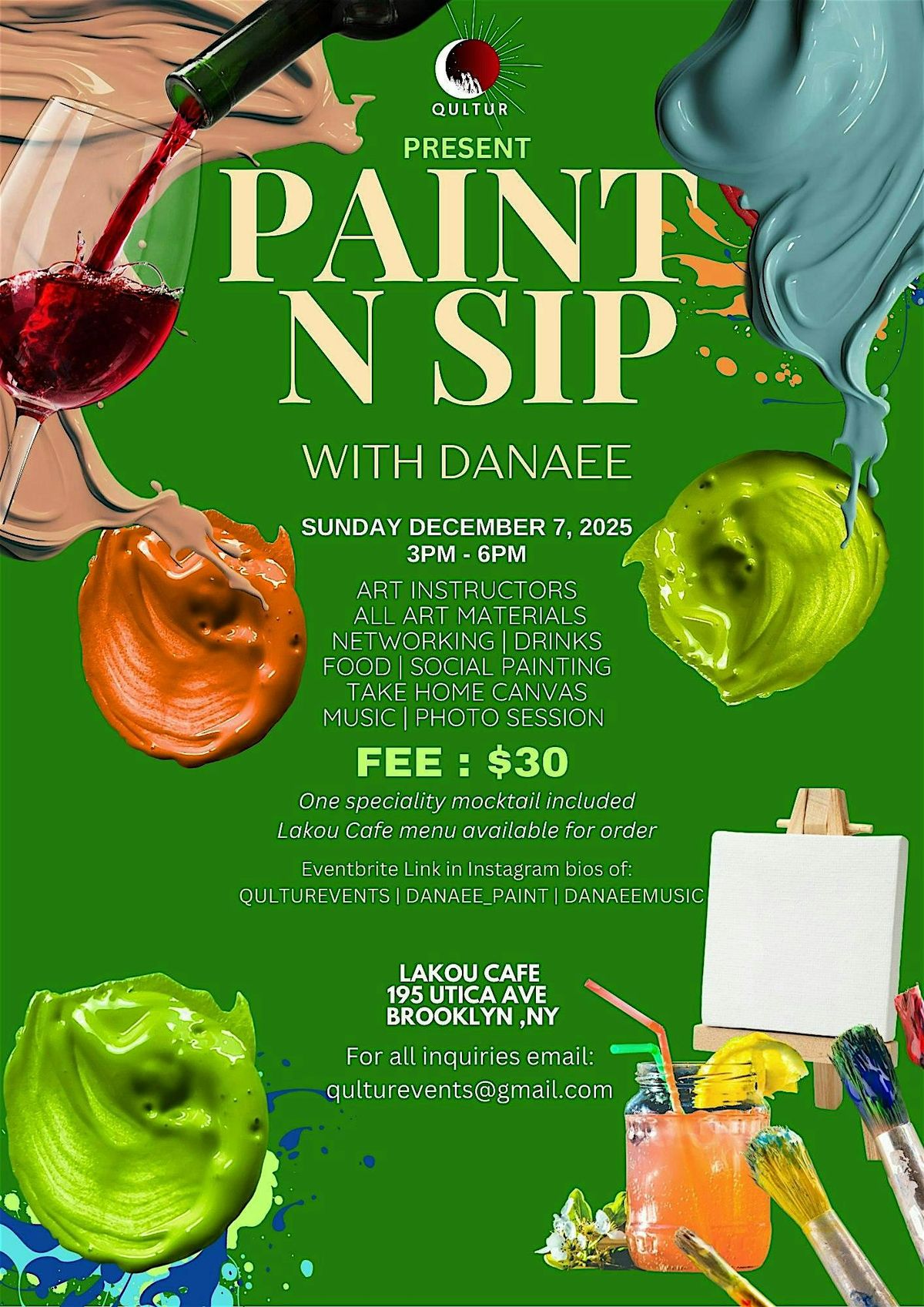 PAINT N SIP AT LAKOU CAFE, 7 December | Event in Brooklyn | AllEvents