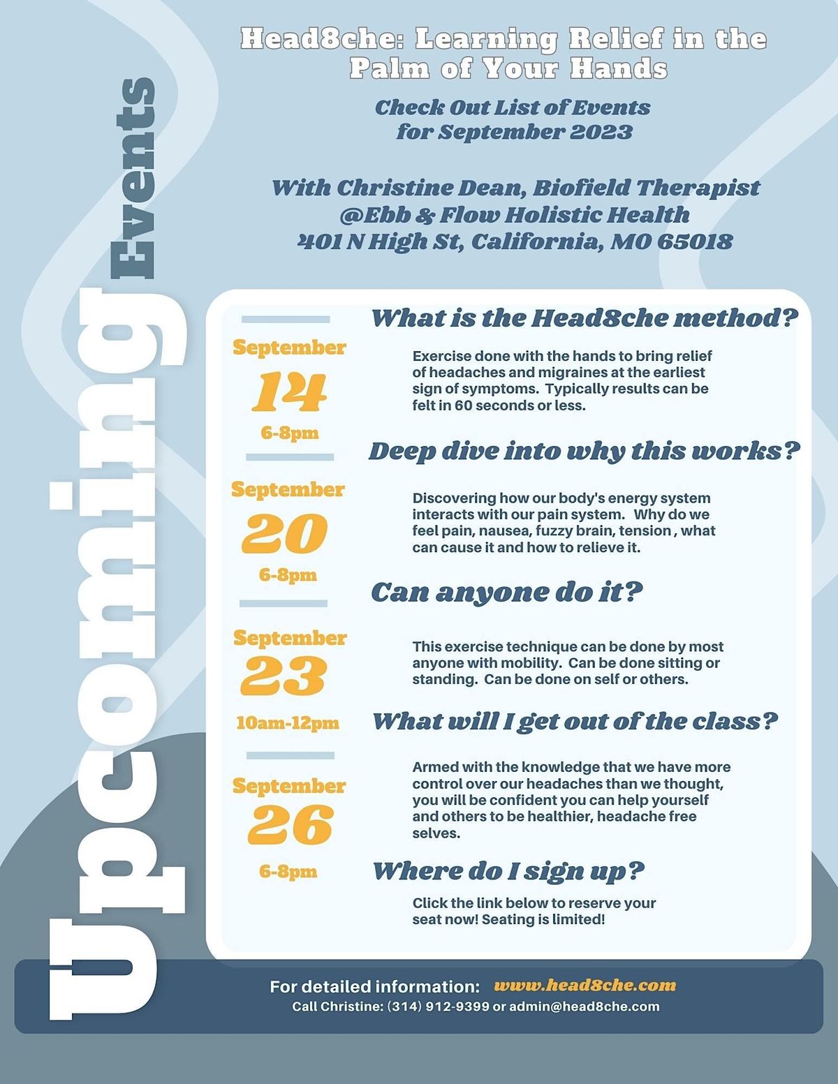 Head8che Learning Relief in the Palm of Your Hand, Ebb & Flow Holistic