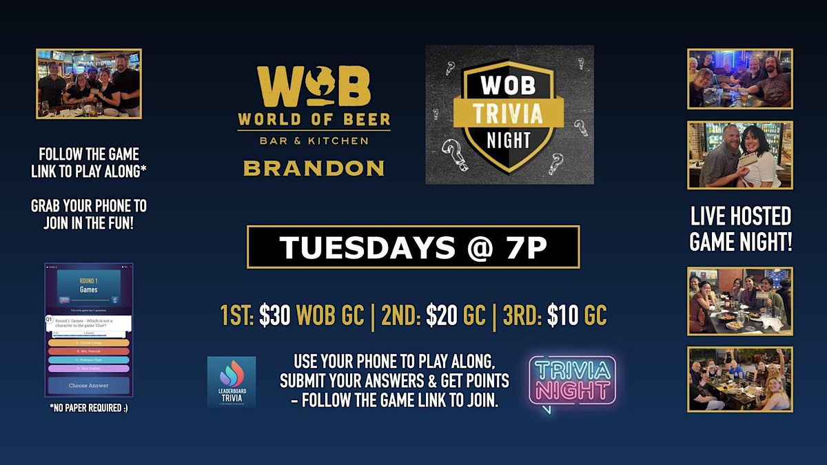 Leaderboard Trivia Game Night World of Beer Brandon FL TUE 7p