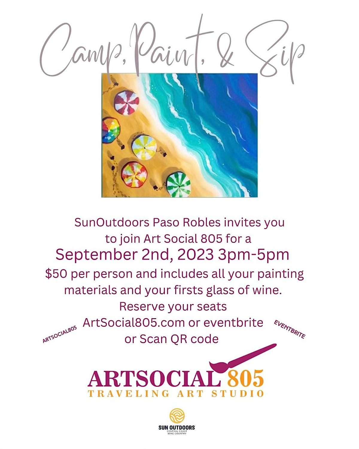 Camp,Paint and Sip, Sun Outdoors Paso Robles, September 2 2023