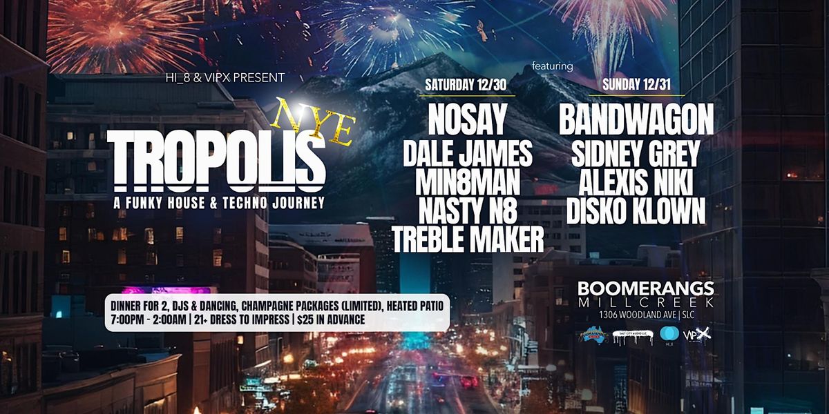 TROPOLISNYE weekend!! 30th & 31st, Boomerangs Down Under Bar Millcreek