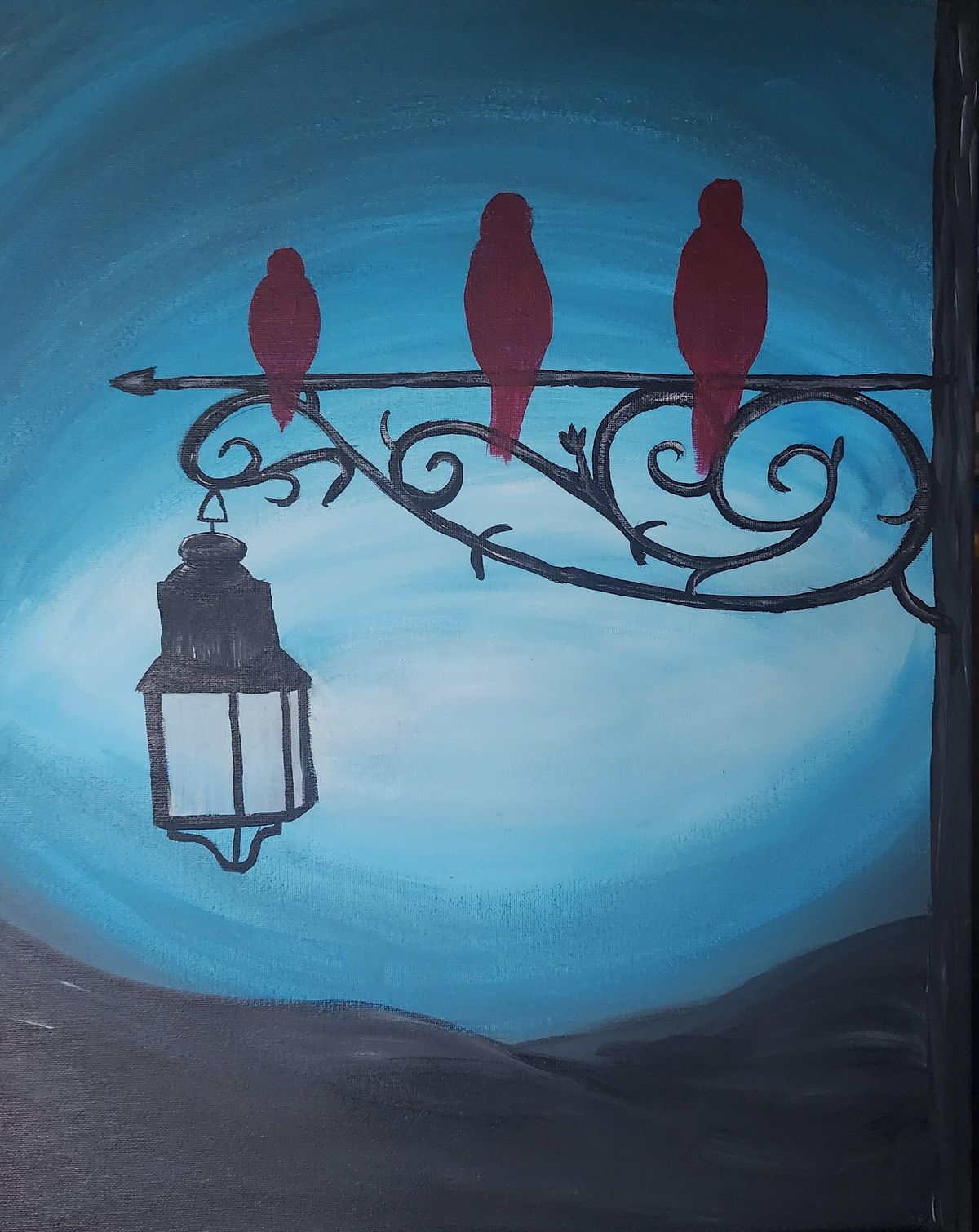 Red Birds on the Lamppost is a beautiful painting for this paint and
