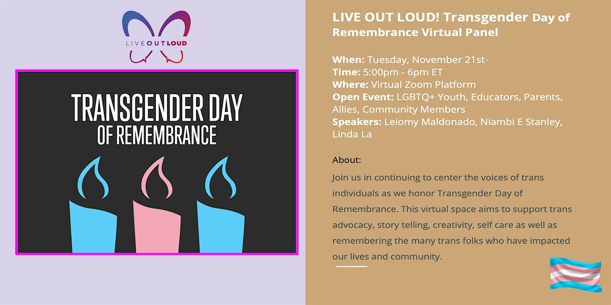 Live Out Loud Virtual Panel: Transgender Day of Remembrance, November ...