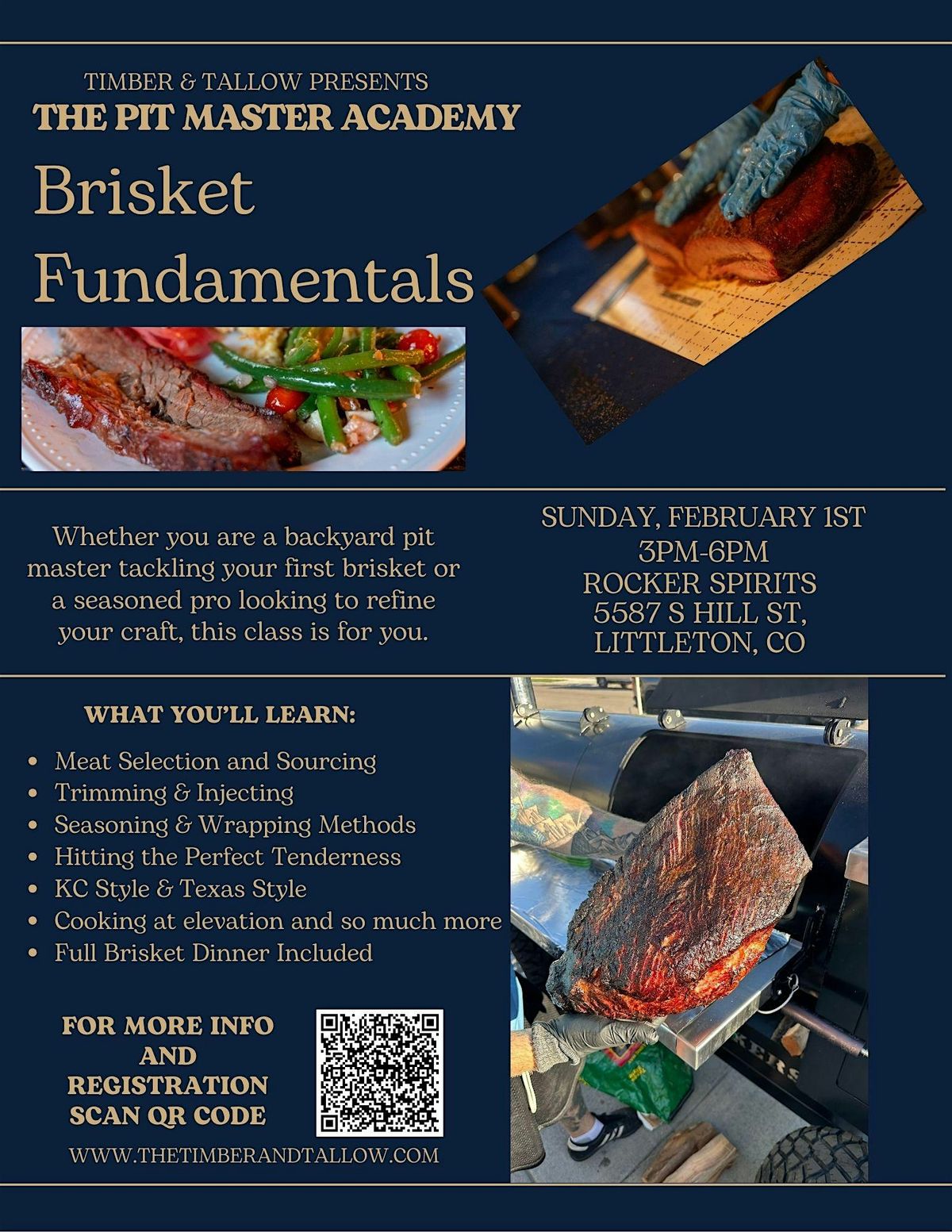 Timber & Tallow Presents The Pit Master Academy: Brisket Fundamentals, 1 February | Event in Littleton