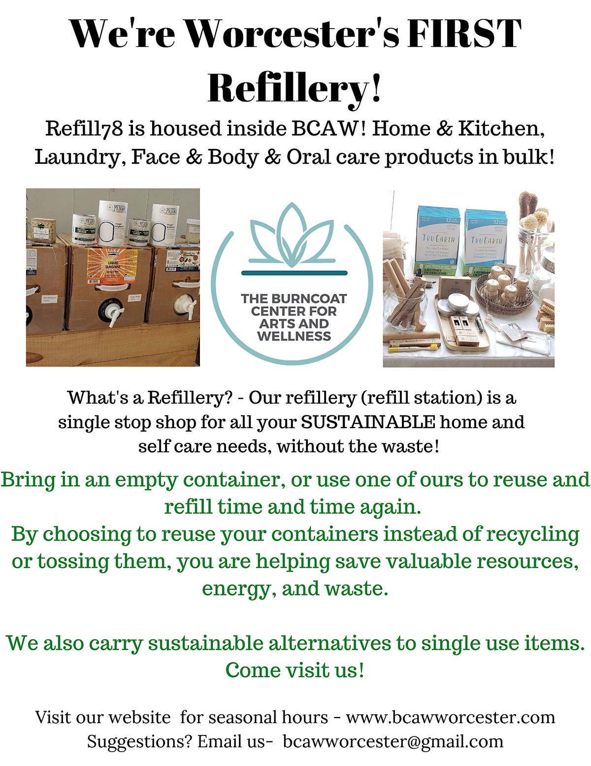 Refillery and Zero waste store located in Worcester, MA, The Burncoat