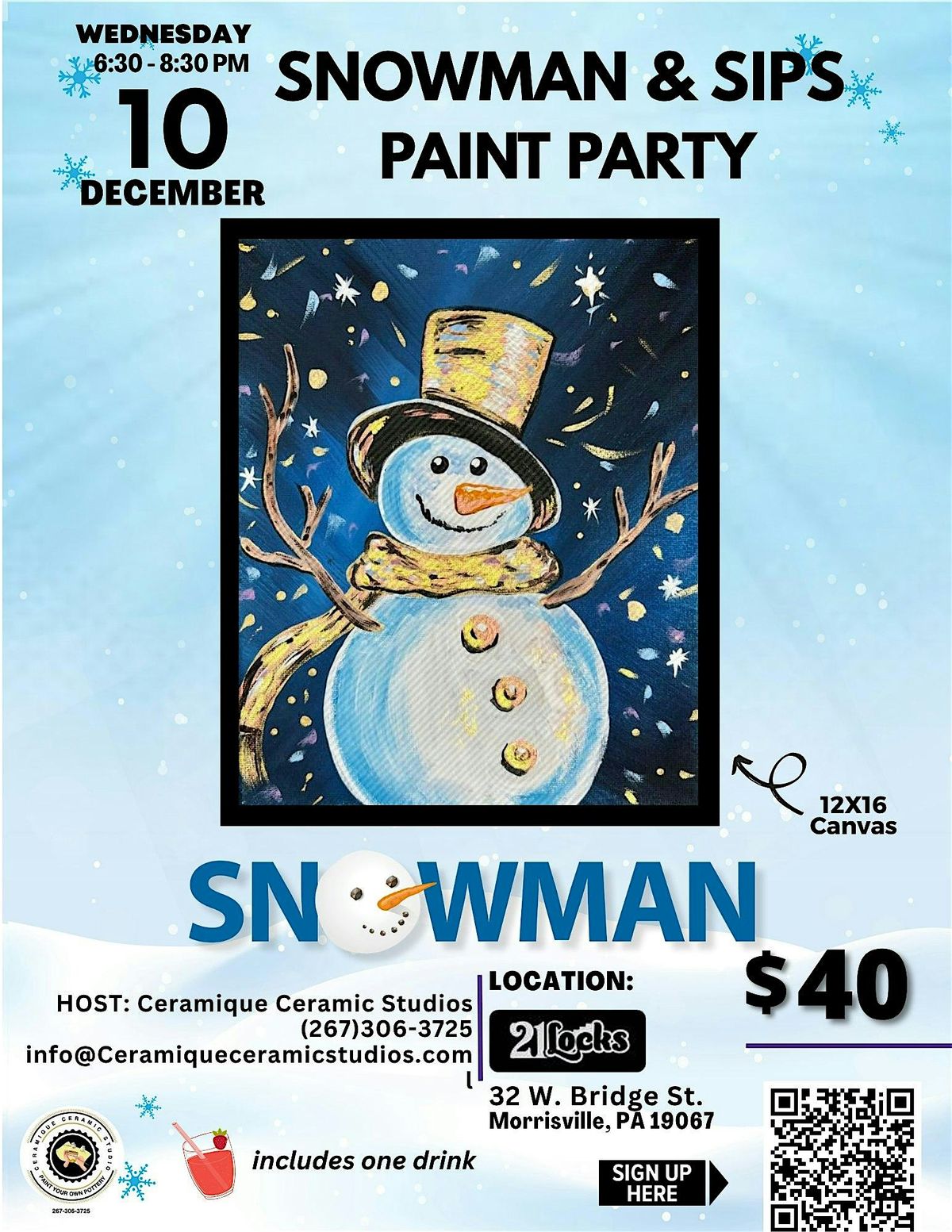 Snowman & Sips Paint Party, 10 December | Event in Morrisville | AllEvents