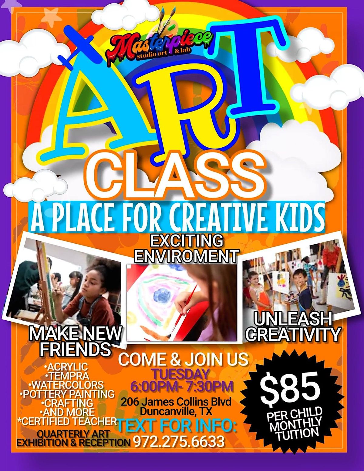 Masterpiece Art Class (Kids) JANUARY 2024, 206 James Collins Boulevard, Duncanville, TX, USA