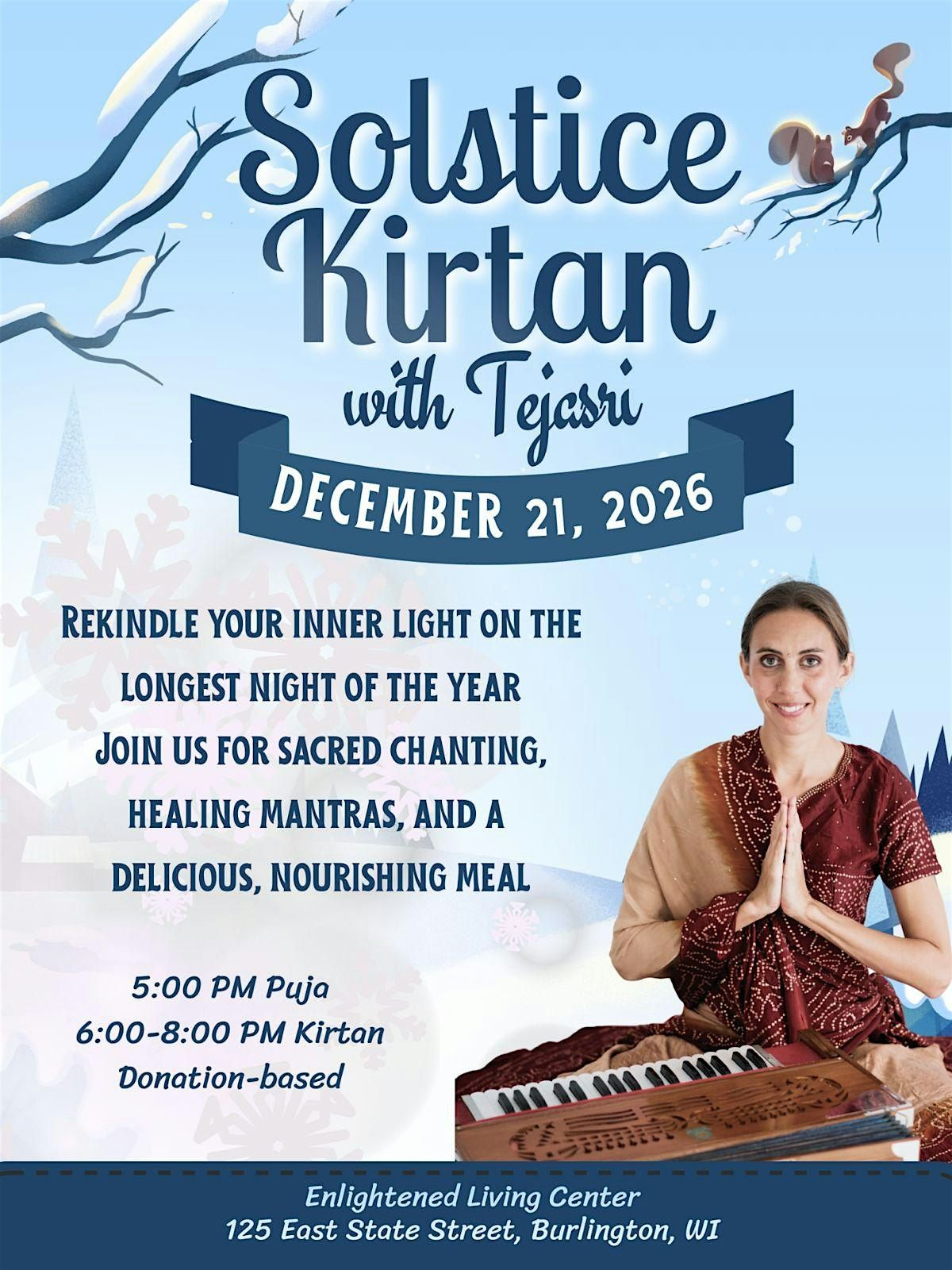 Solstice Kirtan with Tejasri, 21 December | Event in Burlington | AllEvents