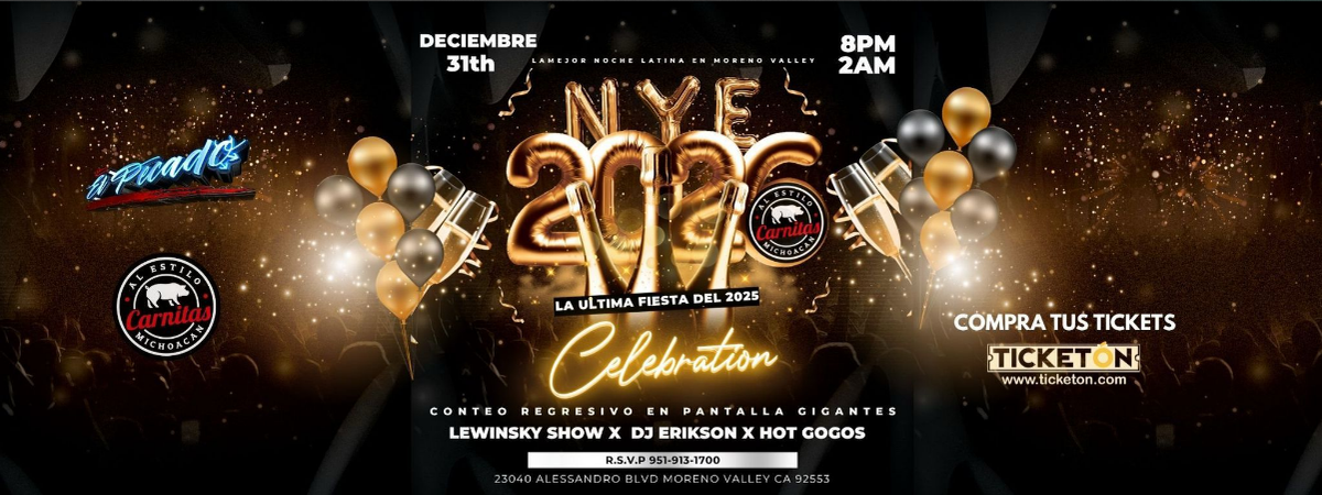 NYE 2026 CELEBRATION , 31 December | Event in Moreno Valley | AllEvents