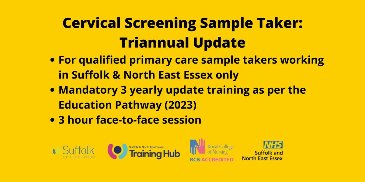 Cervical Screening Sample Taker Update: Suffolk & North East Essex Only, 18 June | Event in Colchester
