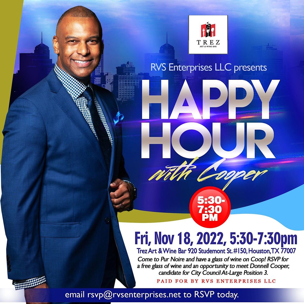 Happy Hour with Cooper at Trez Art & Wine Bar, Trez Art & Wine Bar