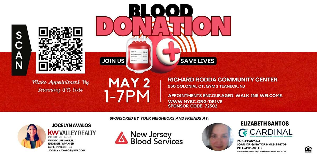 BLOOD DONATION IN TEANECK, NJ, Richard Rodda Community Center, Teaneck ...