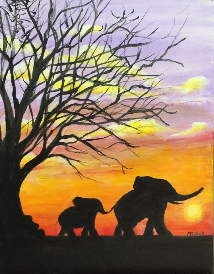 Family Paint Elephant Sunrise All Ages BYOB and Free Parking