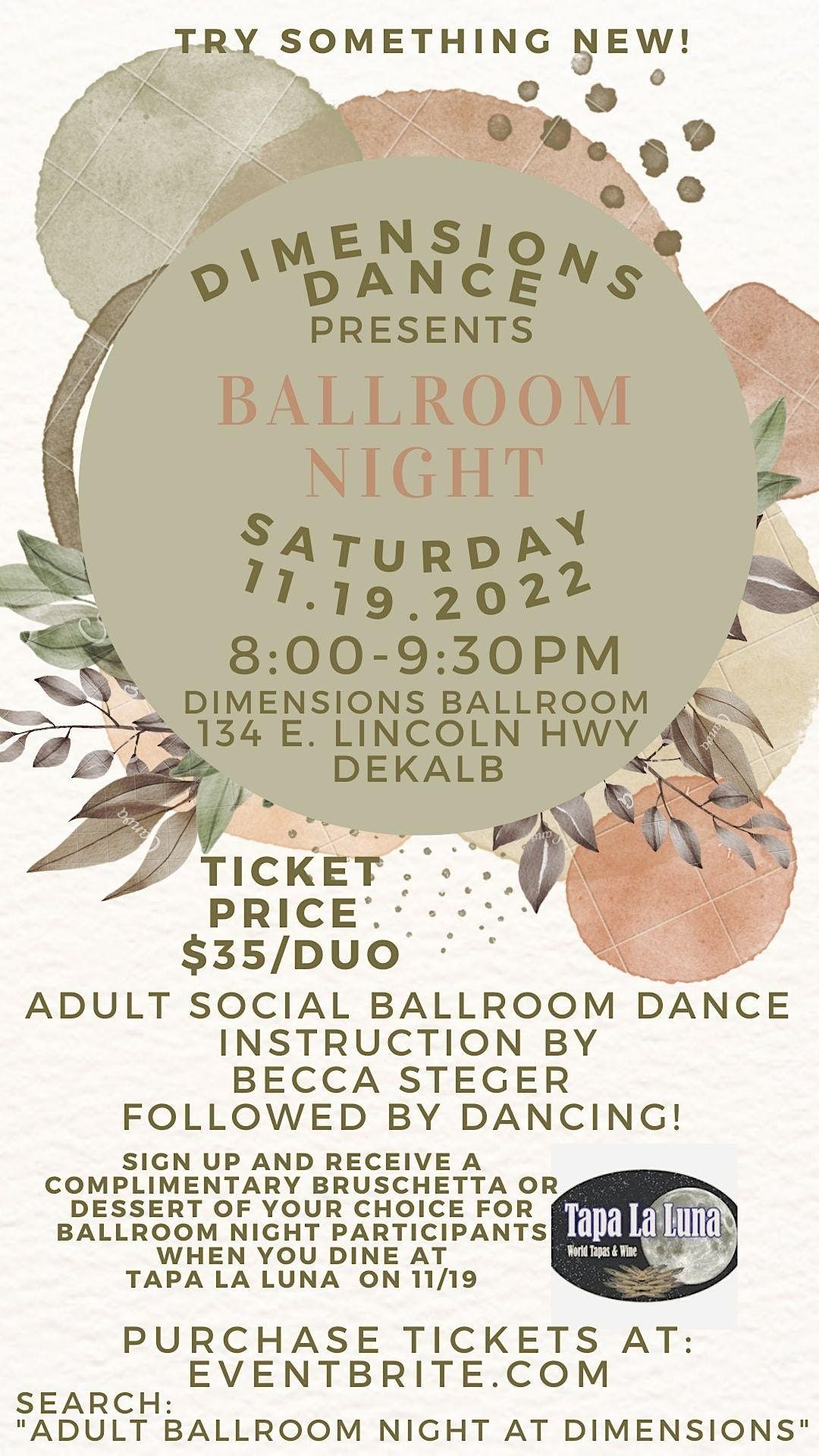 Adult Ballroom Night at Dimensions, Dimensions Dance Academy, DeKalb