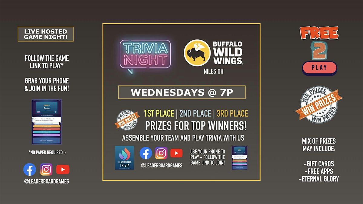 Trivia Night Buffalo Wild Wings Niles OH WED 7p LeaderboardGames