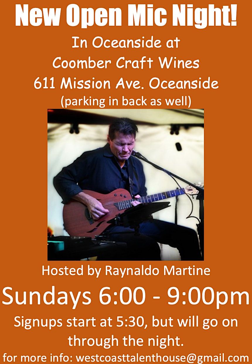 Open Mic, Coomber Craft Wines, Oceanside, 2 April to 23 February