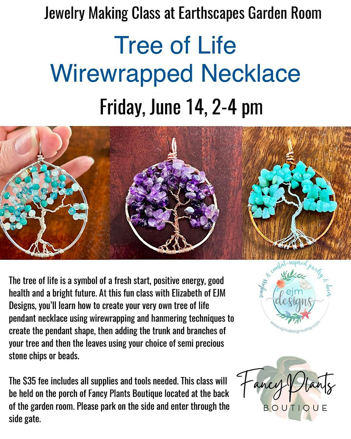 Tree of Life Wirewrapped Necklace jewelry making class, Earthscapes