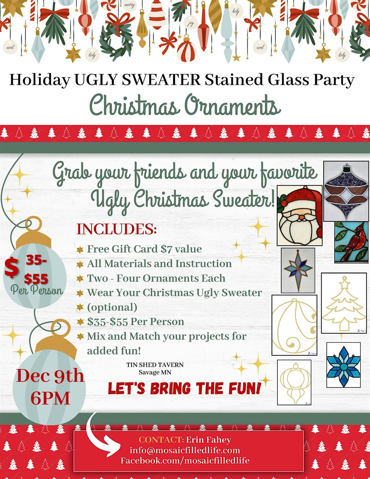 Mix and Match Stained Glass Ornament Class at the TIN Shed, 9 December | Event in Savage | AllEvents