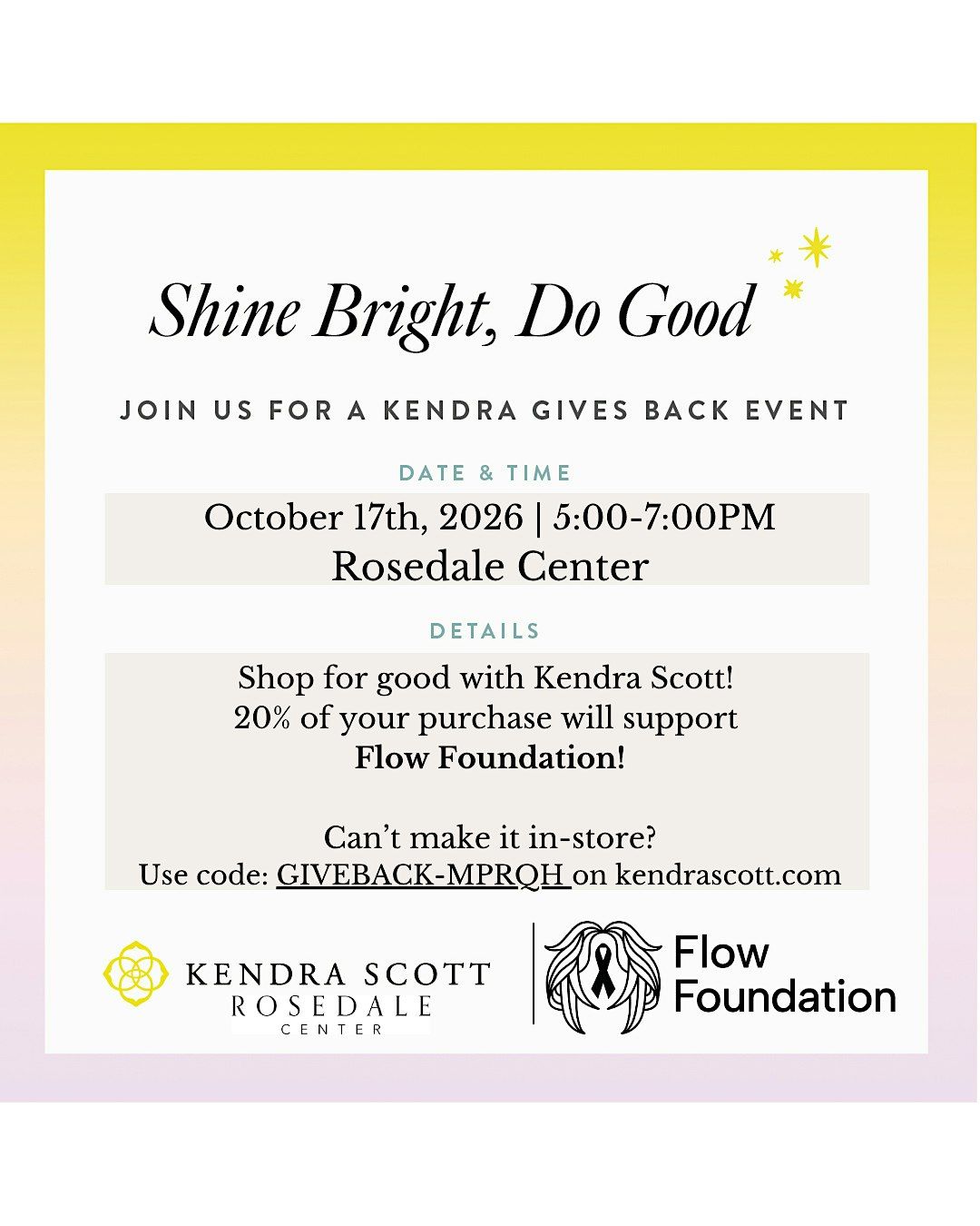 Shop for Good- Flow Foundation, Kendra Scott, Roseville, 17 October ...