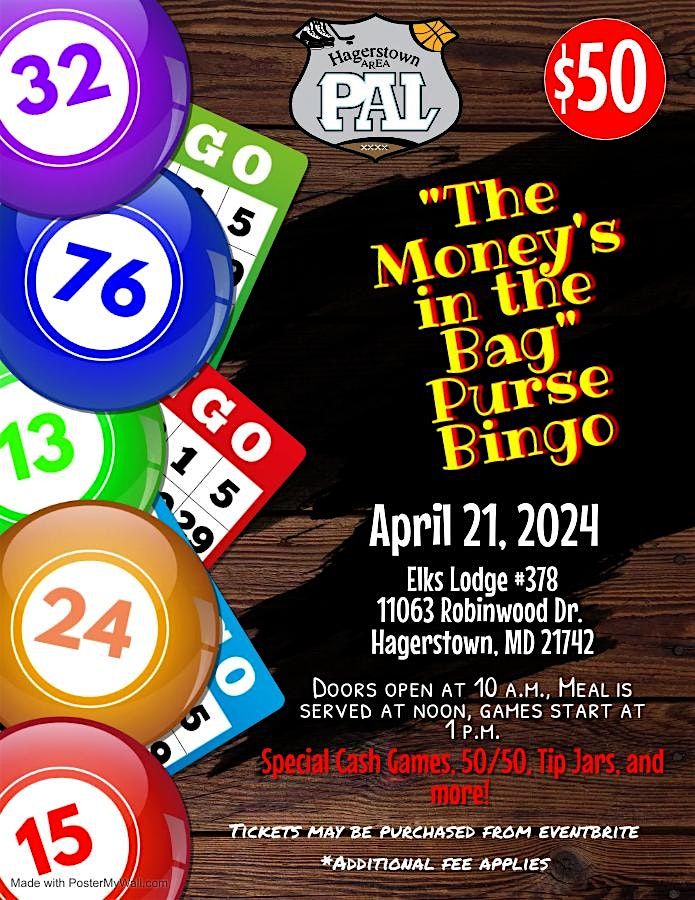 PAL tuffed Purse Bingo, Hagerstown Elks Lodge 378, 21 April 2024