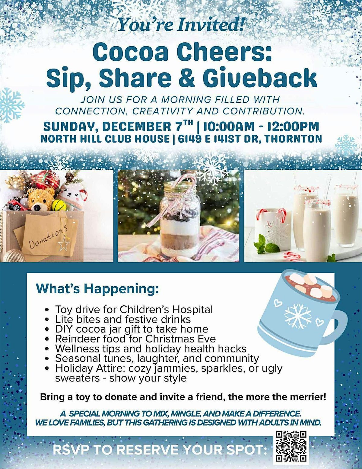 Cocoa Cheers: Sip, Share & Giveback, 7 December | Event in Thornton | AllEvents