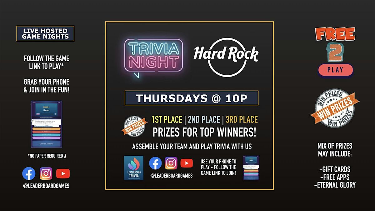 Trivia Night | Hard Rock - New Orleans LA - THUR 10p - @LeaderboardGames | Event in New Orleans | AllEvents